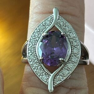 Vintage New purple Swarovski Crystal 925 Sterling Silver Ring size 6